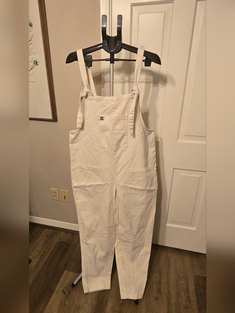Lucy & Yak Cream Tie-Shoulder Canvas Overalls